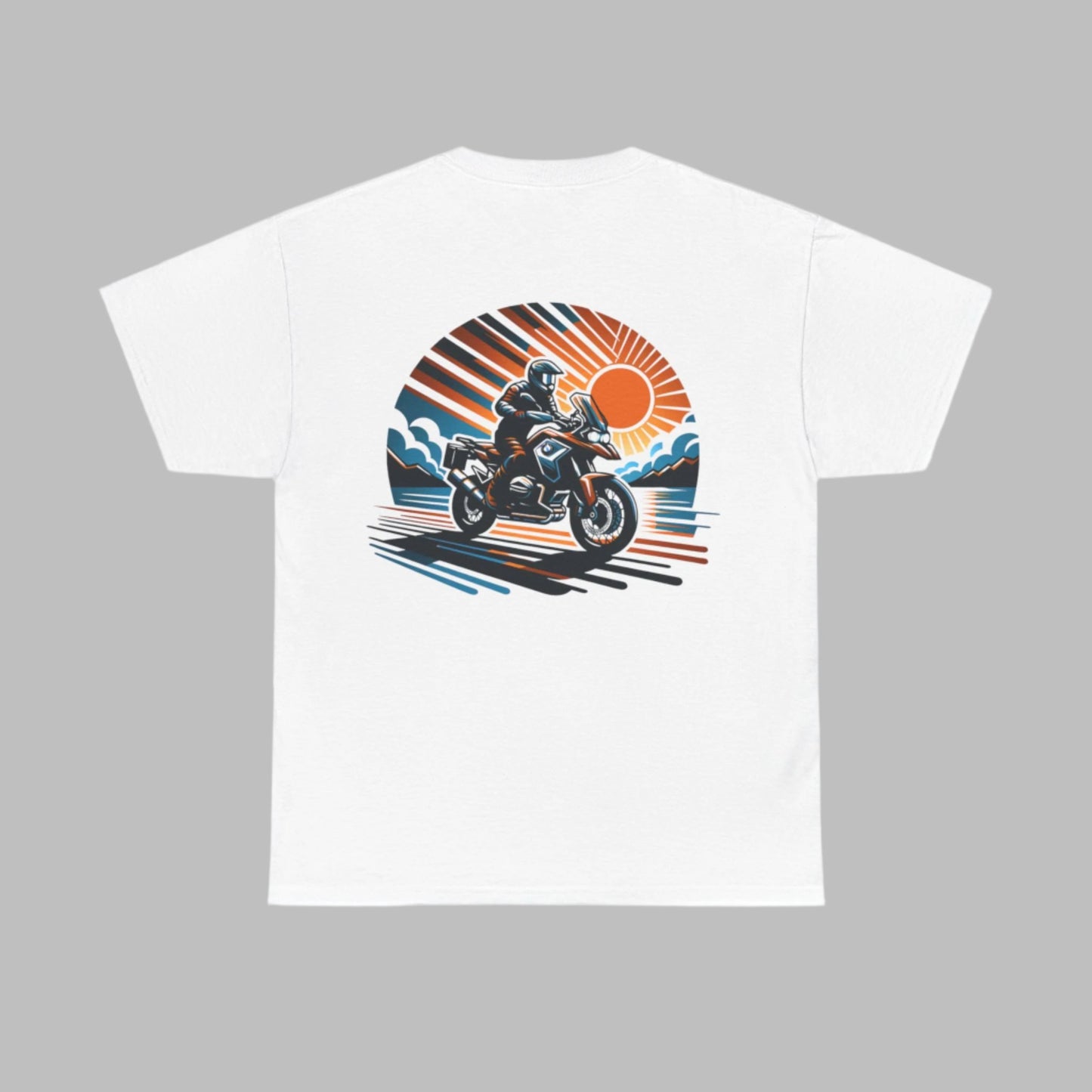 Adventure Motorcycle Big Sunset T-Shirt (Front and Back design)