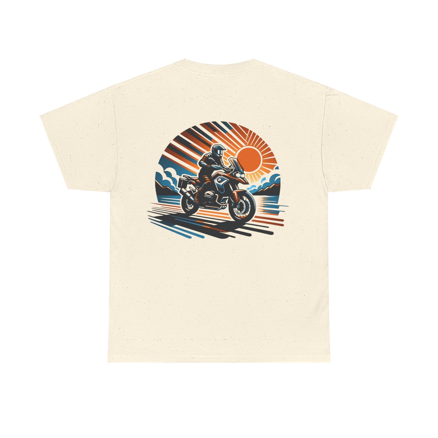 Adventure Motorcycle Big Sunset T-Shirt (Front and Back design)