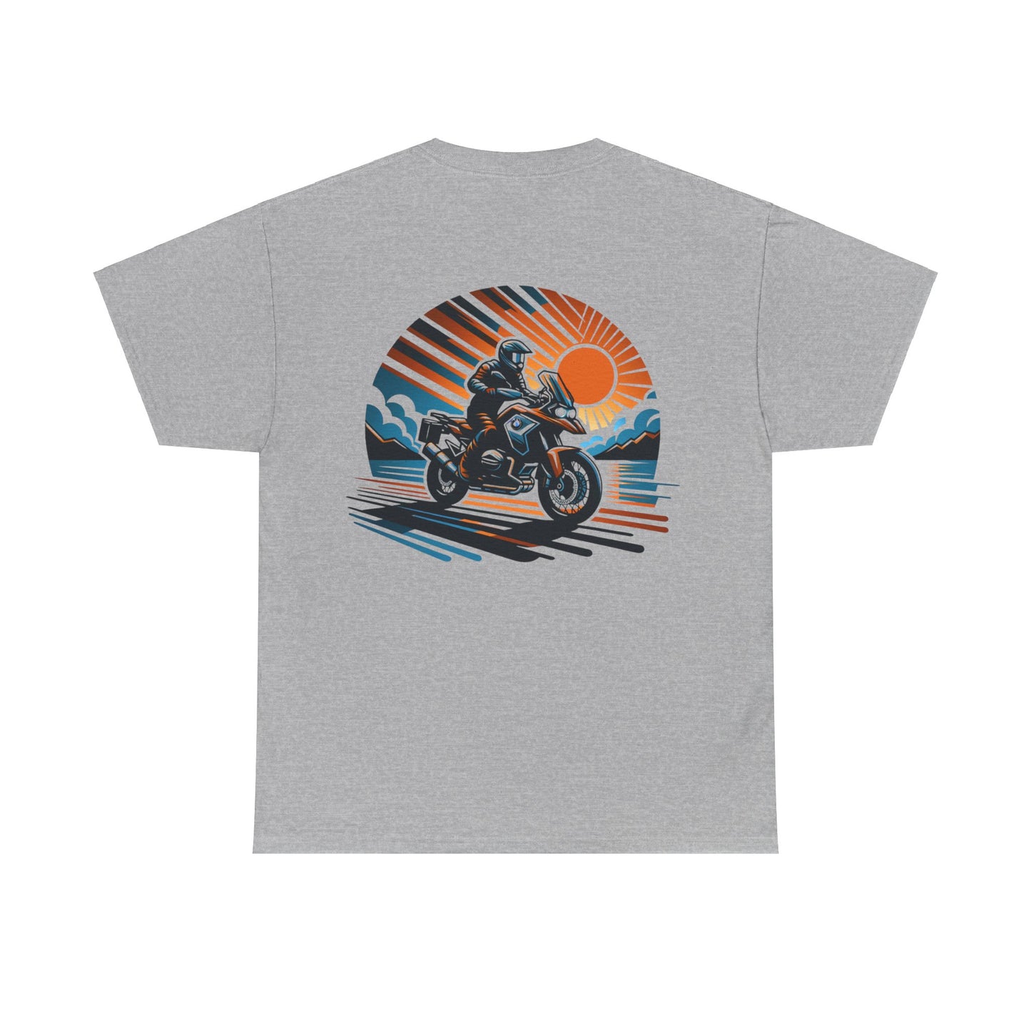 Adventure Motorcycle Big Sunset T-Shirt (Front and Back design)