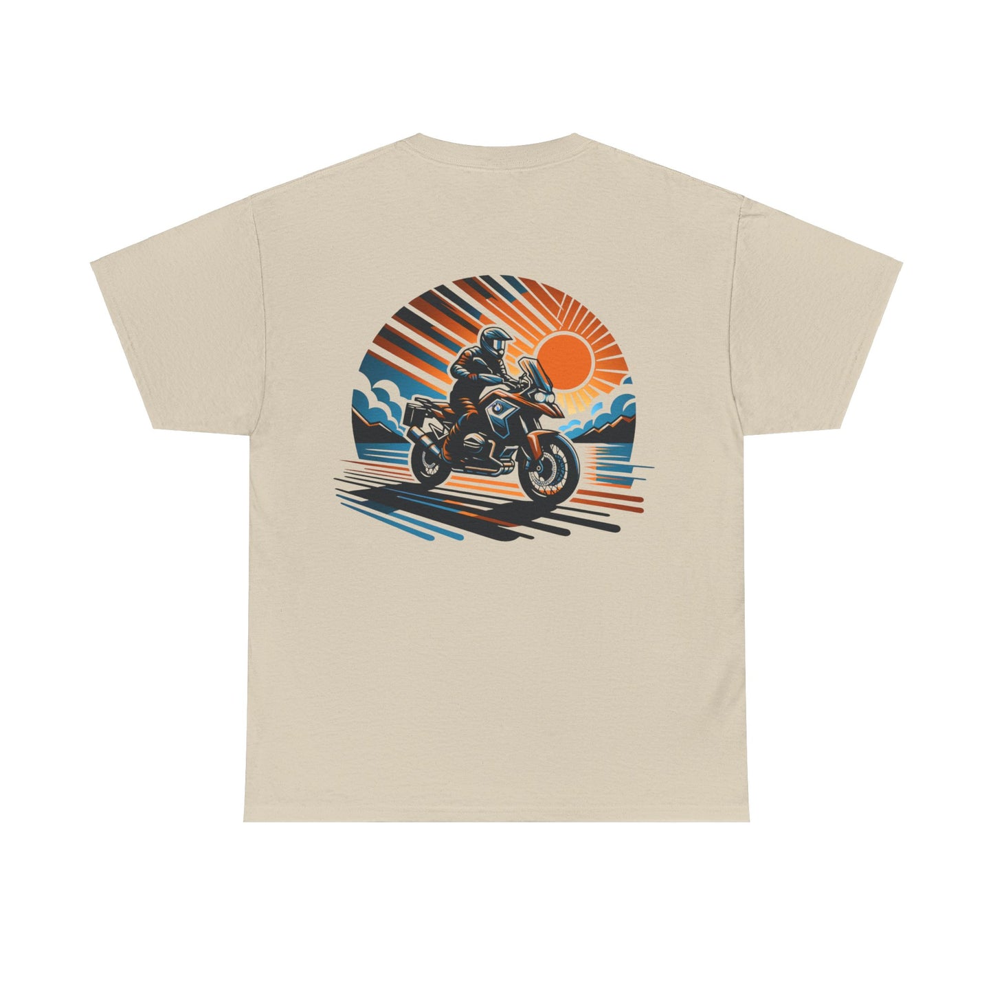 Adventure Motorcycle Big Sunset T-Shirt (Front and Back design)